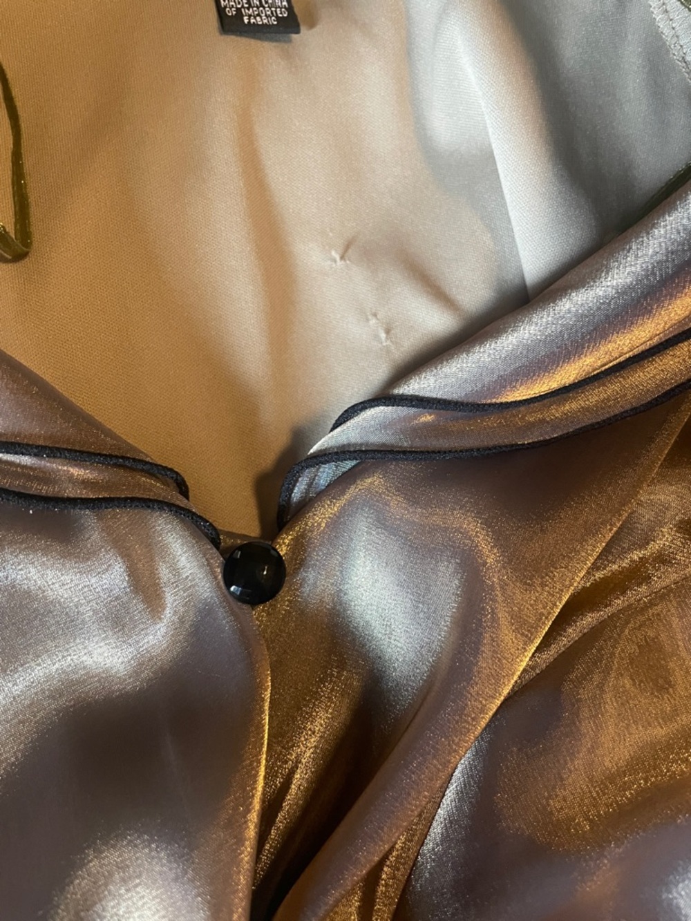 R & M Richards Satin-Look Metallic Copper Button-Up Women's Blouse Size 10 - Picture 7 of 11